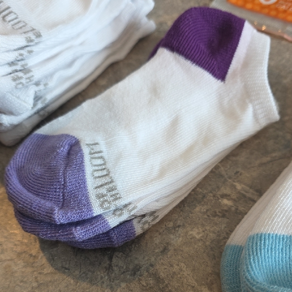(J37) Fruit of the Loom Kids Ankle Socks - White, Purple, Blue, Pink Sz M - Picture 4 of 6
